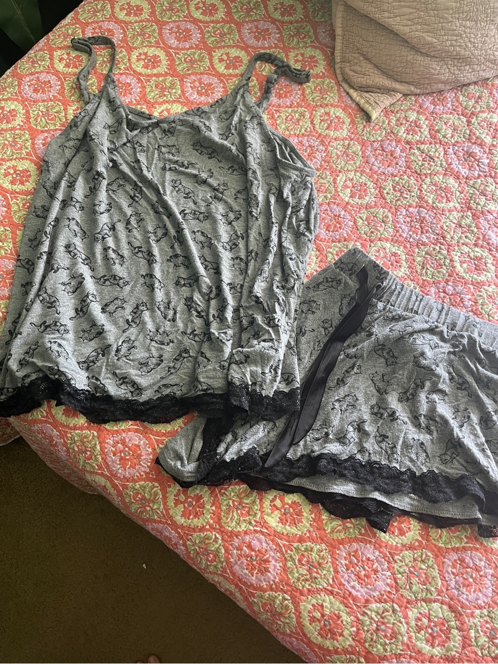 torrid Gray Printed Lace-Trim Camisole & Short Pajama Set